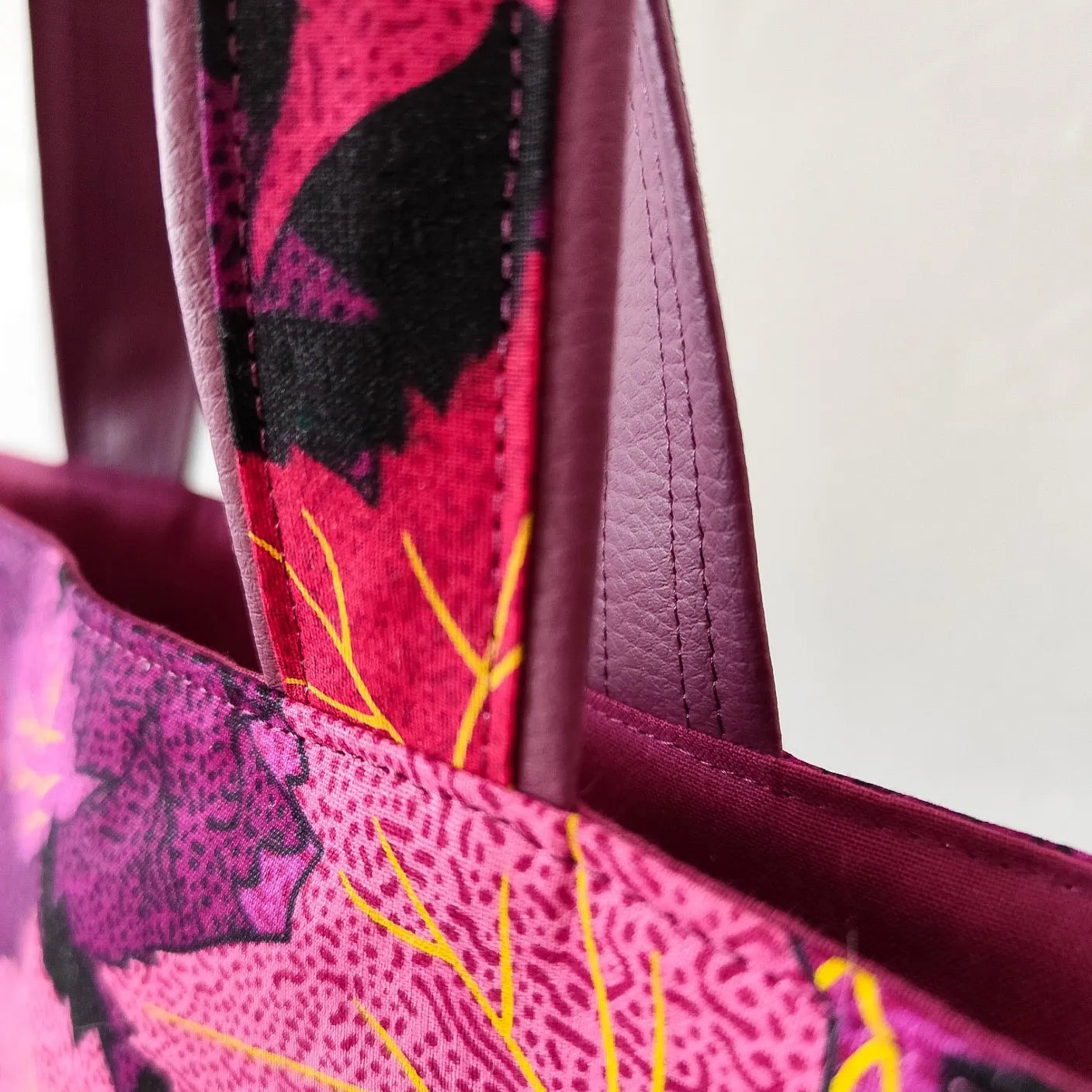 Sac cabas violet - Simili cuir et tissu Wax
