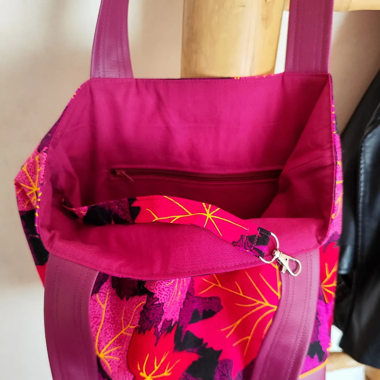Sac cabas violet - Simili cuir et tissu Wax