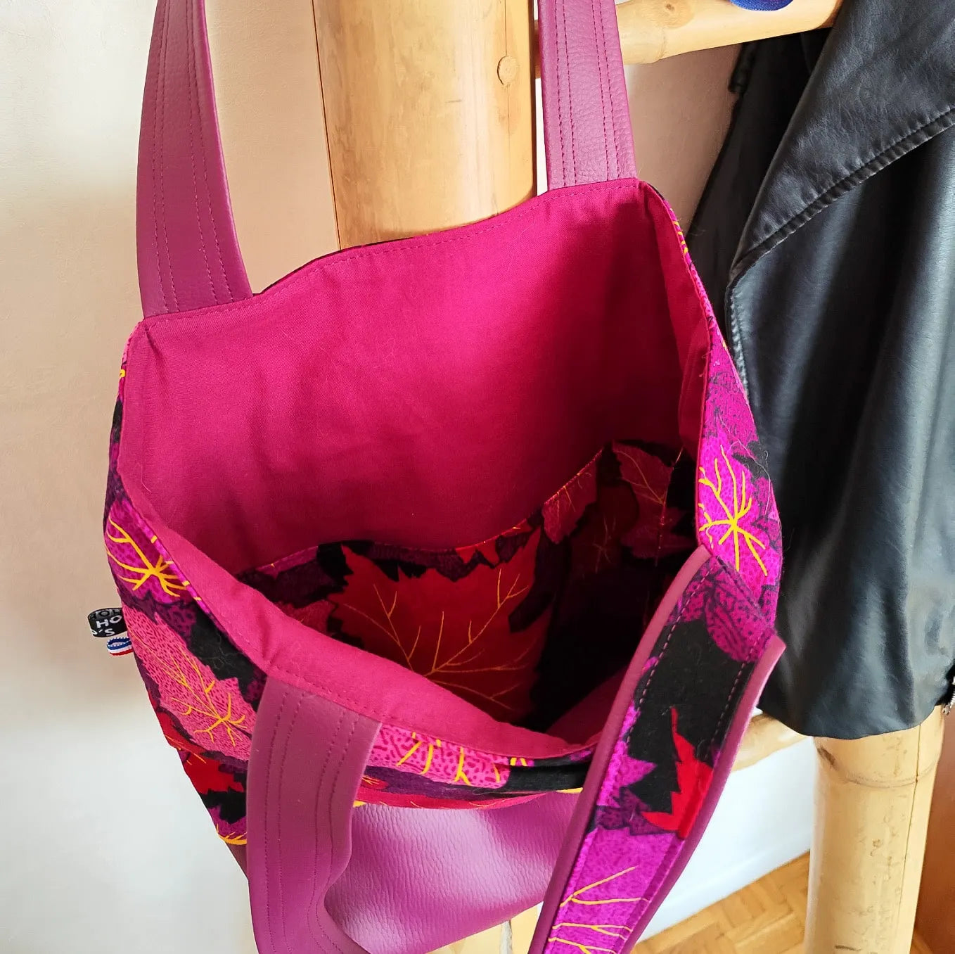 Sac cabas violet - Simili cuir et tissu Wax
