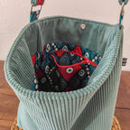 Sac Fourre-tout velours côtelé vert "Lagon" et intérieur Wax
