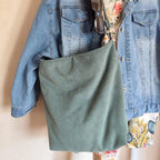 Sac Fourre-tout velours côtelé vert "Lagon" et intérieur Wax