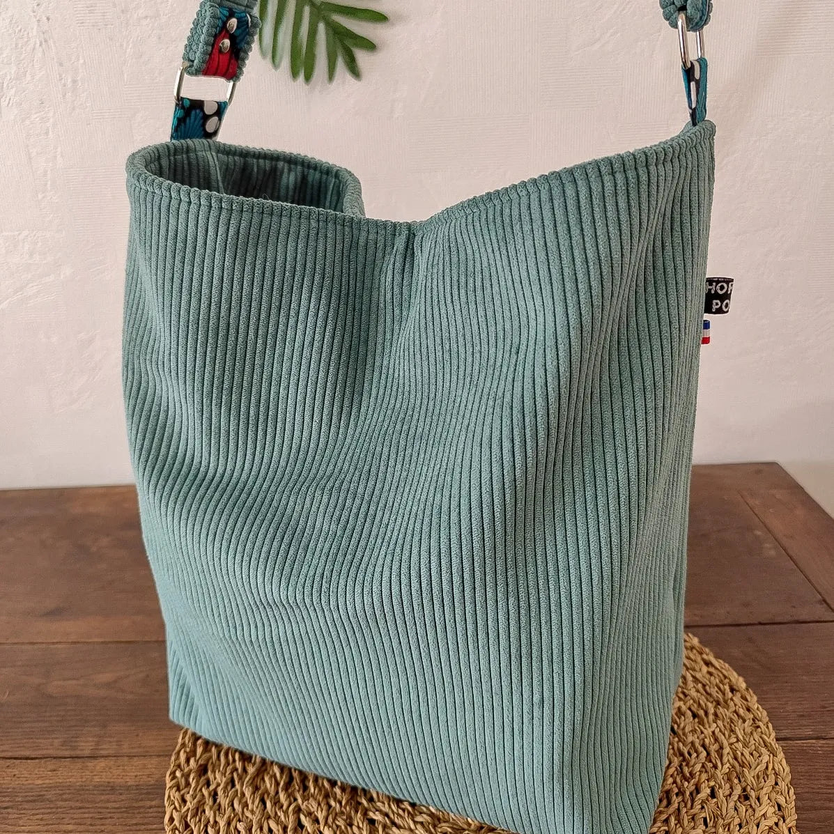 Sac Fourre-tout velours côtelé vert "Lagon" et intérieur Wax