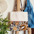 Tote bag en tissu moitié uni blanc et moitié tissu Wax marron