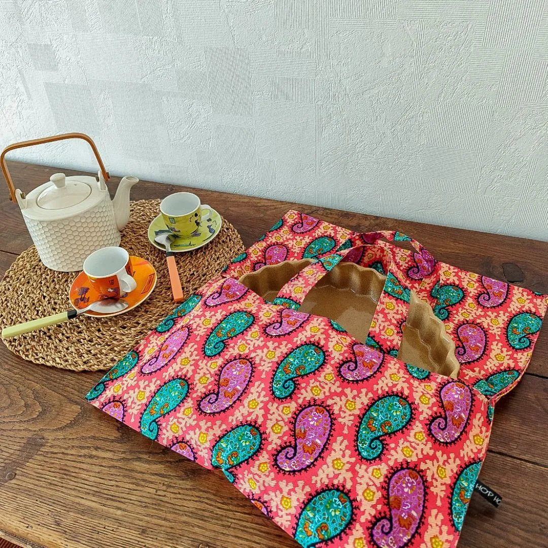 Sac à tarte en tissu Wax rose - Motif Cachemire - Hop Ho Pop's