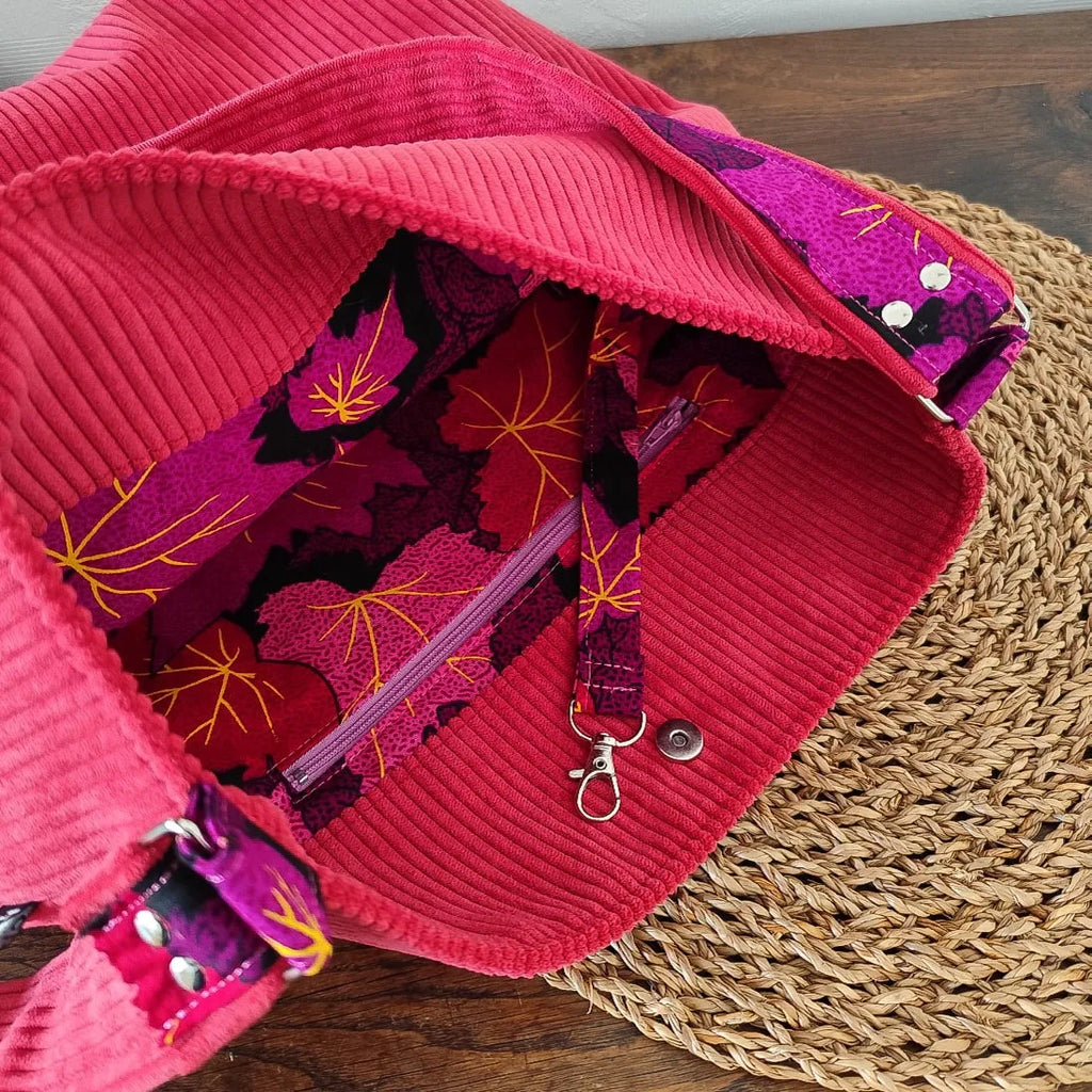 Sac Fourre-tout velours côtelé rose et intérieur Wax