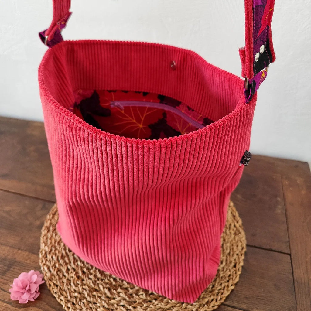 Sac Fourre-tout velours côtelé rose et intérieur Wax