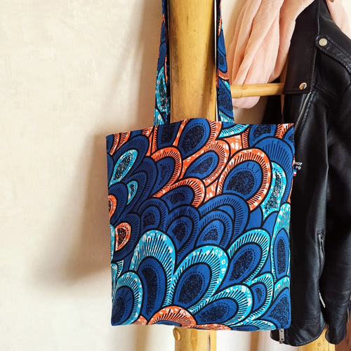 Sac Tote bag en tissu Wax bleu et rose