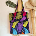 Tote bag en tissu Wax motif feuilles multicolore - Fait main en France