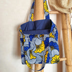 Tote bag Wax - Motif "Fleurs de Mariage" bleues et jaunes
