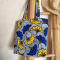 Tote bag Wax - Motif "Fleurs de Mariage" bleues et jaunes