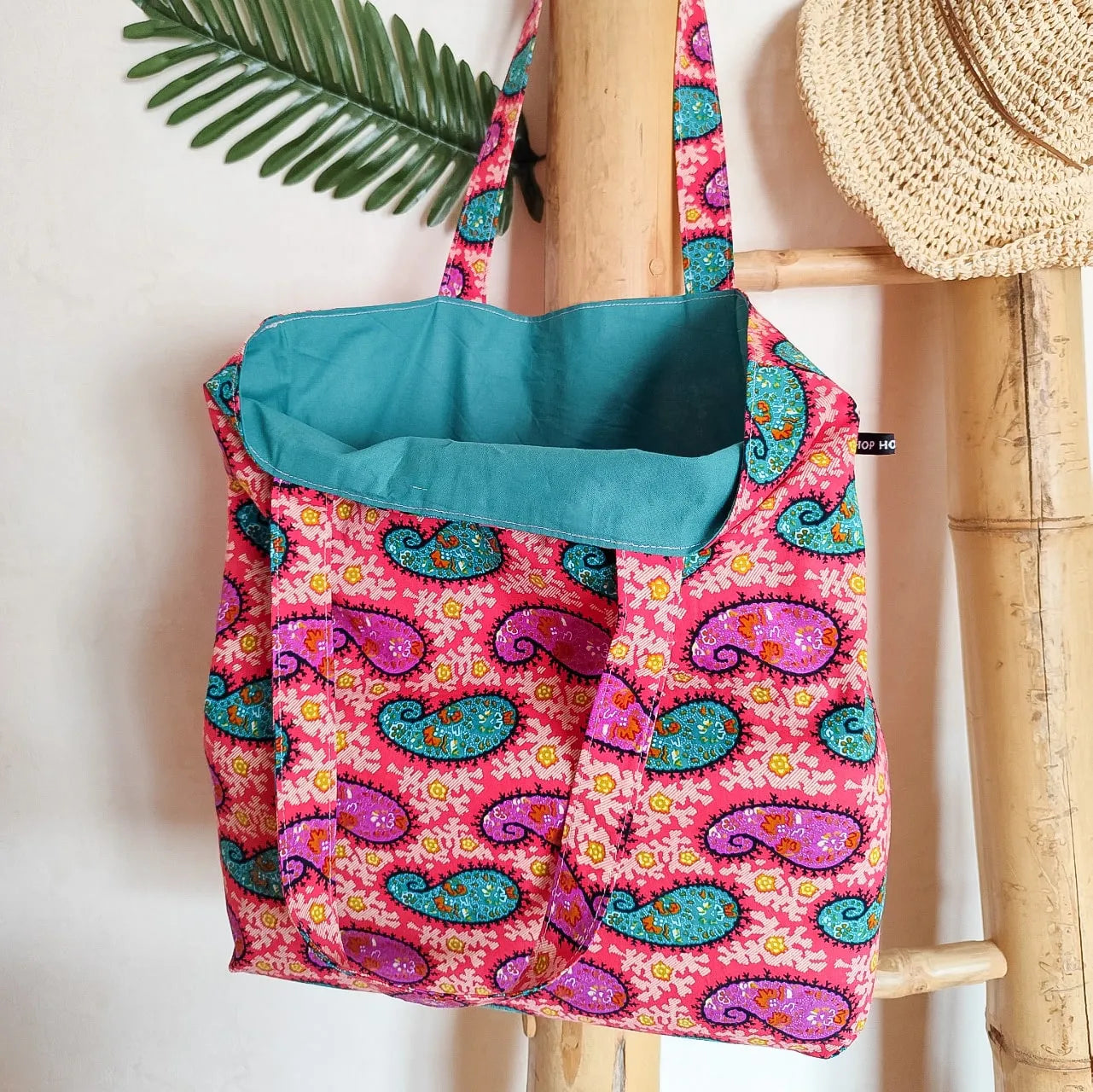 Tote bag en tissu Wax rose - Motif Cachemire