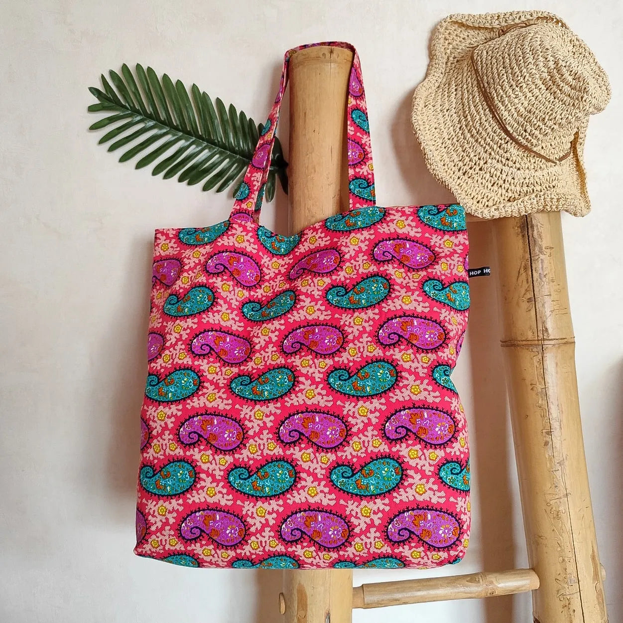 Tote bag en tissu Wax rose - Motif Cachemire