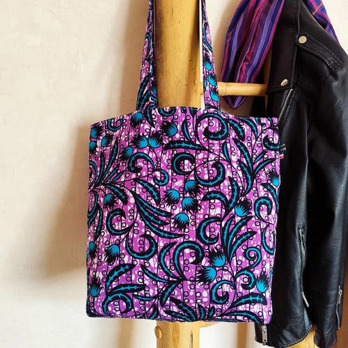 Sac Tote bag en tissu Wax violet