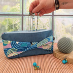 Trousse en tissu Wax et Denim bleu - Fait main