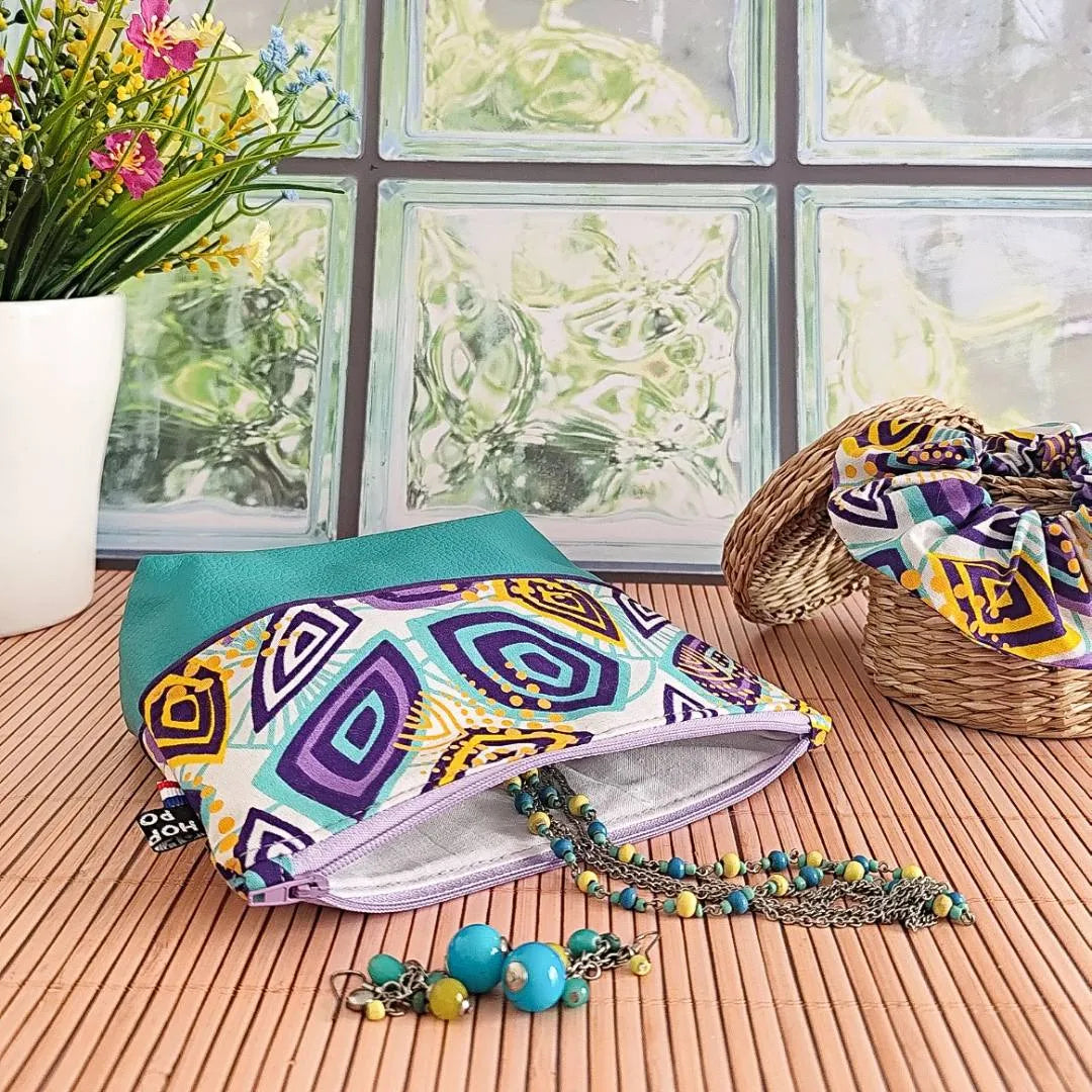 Trousse en simili cuir et tissu Wax