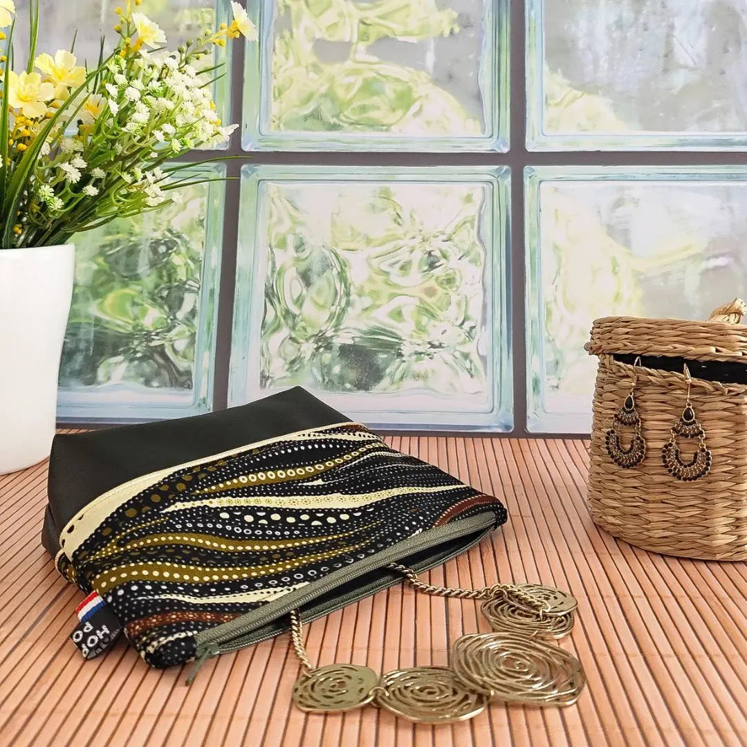 Trousse en simili cuir et tissu Wax