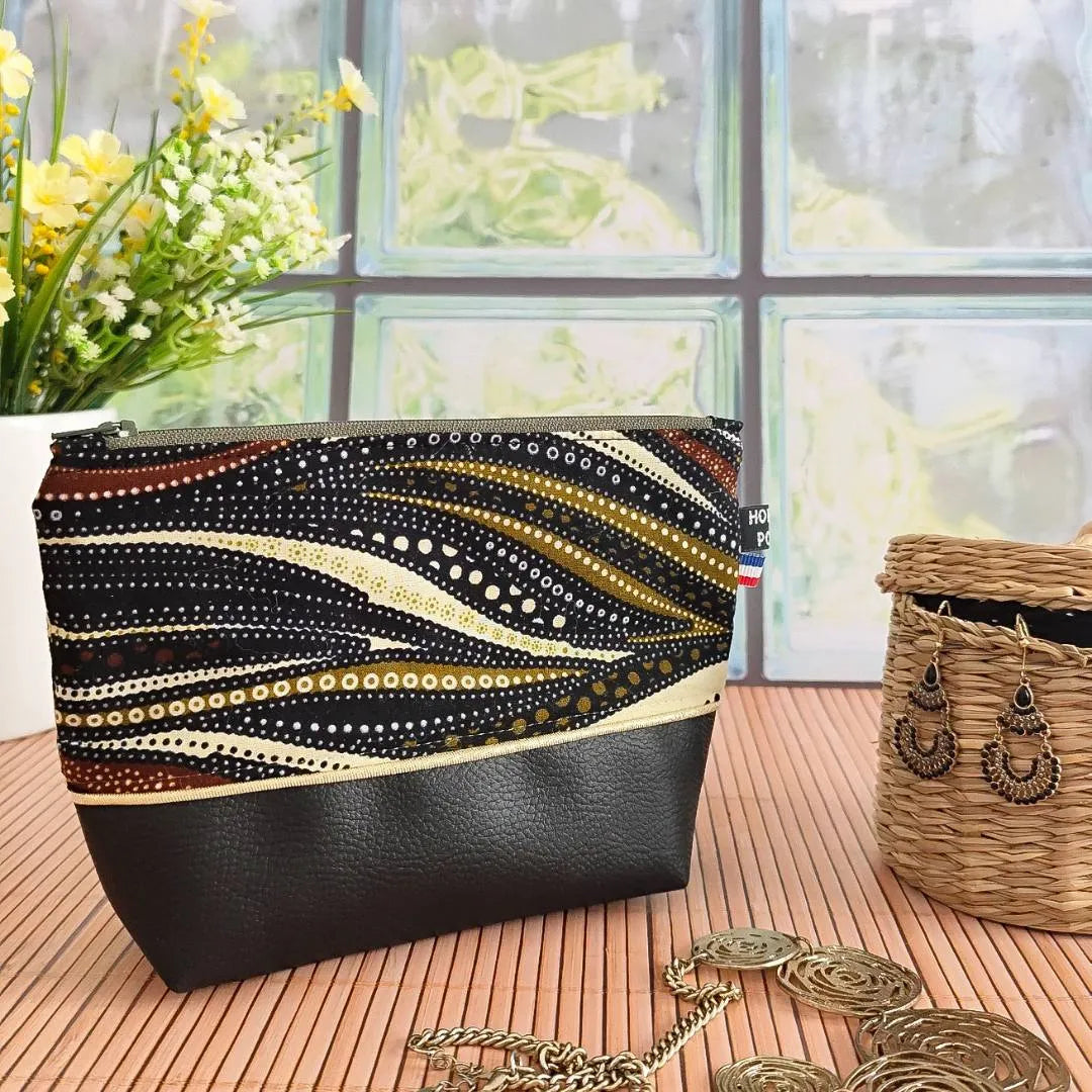 Trousse en simili cuir et tissu Wax