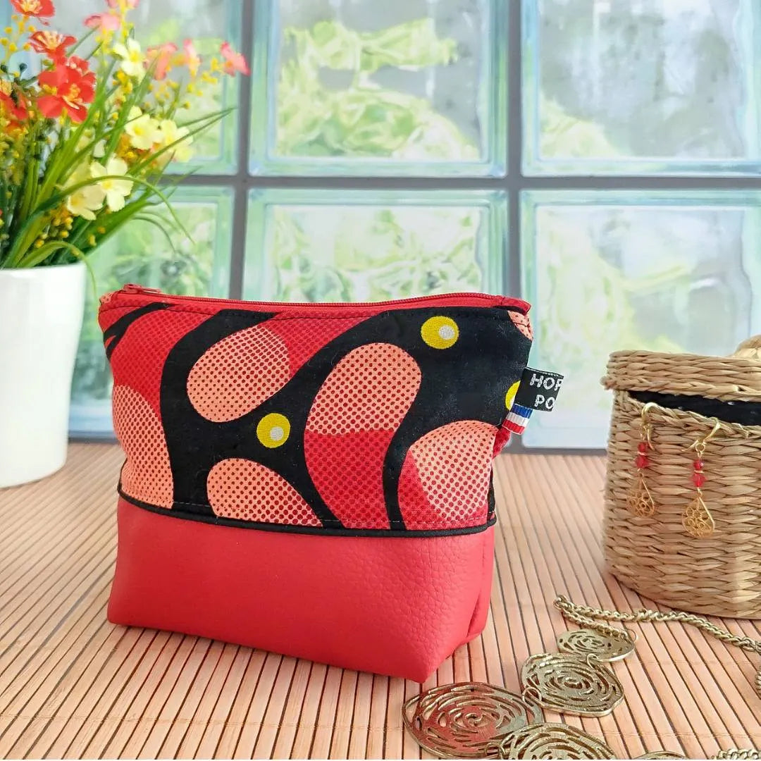 Trousse en simili cuir et tissu Wax