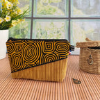 Trousse bi matière Jaune - Velours côtelé et tissu Wax