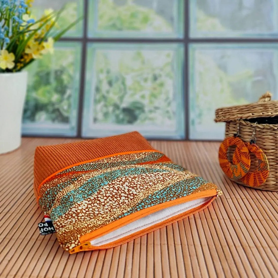 Trousse en velours et tissu Wax
