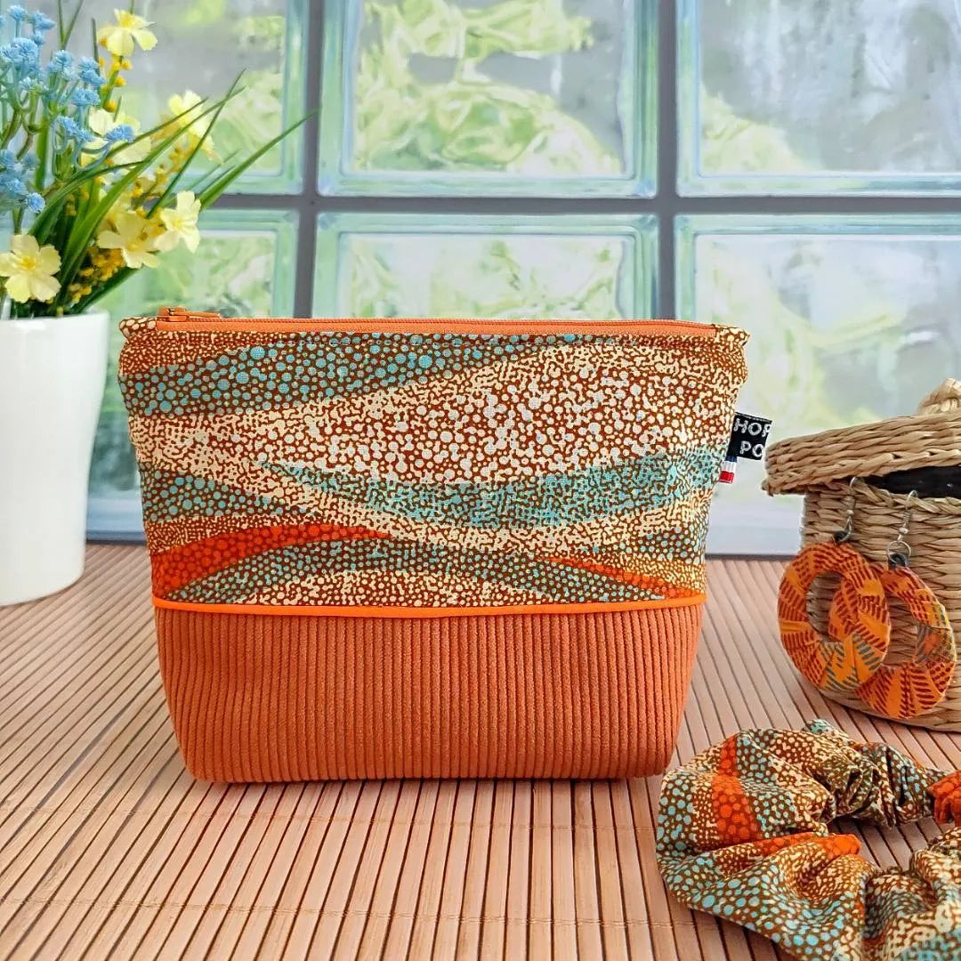 Trousse en velours et tissu Wax