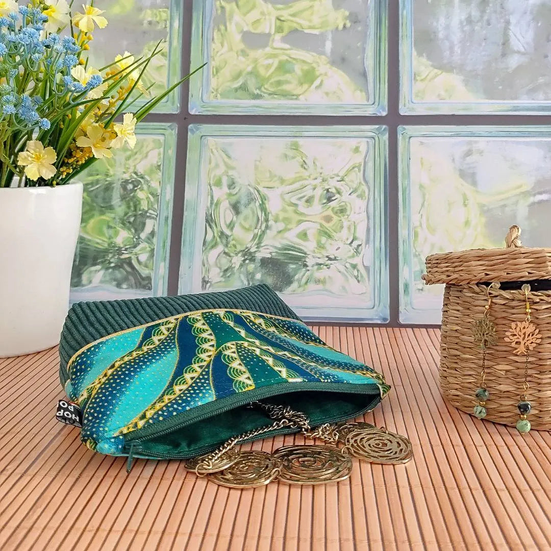 Trousse en velours et tissu Wax