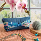 Trousse en tissu Wax et Denim bleu - Fait main