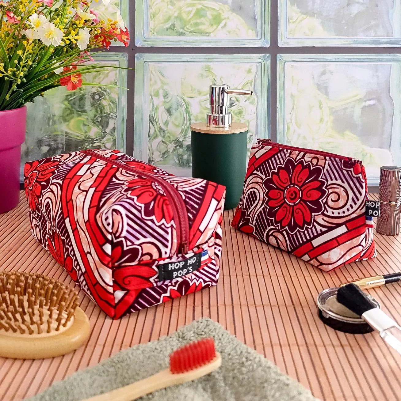 PACK Trousse de toilette + Trousse à maquillage - Tissu Wax - Hop Ho Pop's