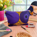Trousse de toilette en tissu Wax violet et jaune - Fait main en France